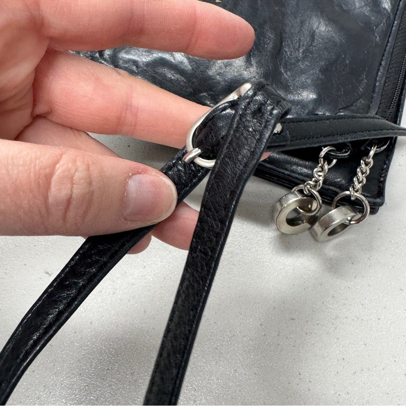 Perlina New York Black Leather Crossbody Bag Handbag Purse Womens Classic