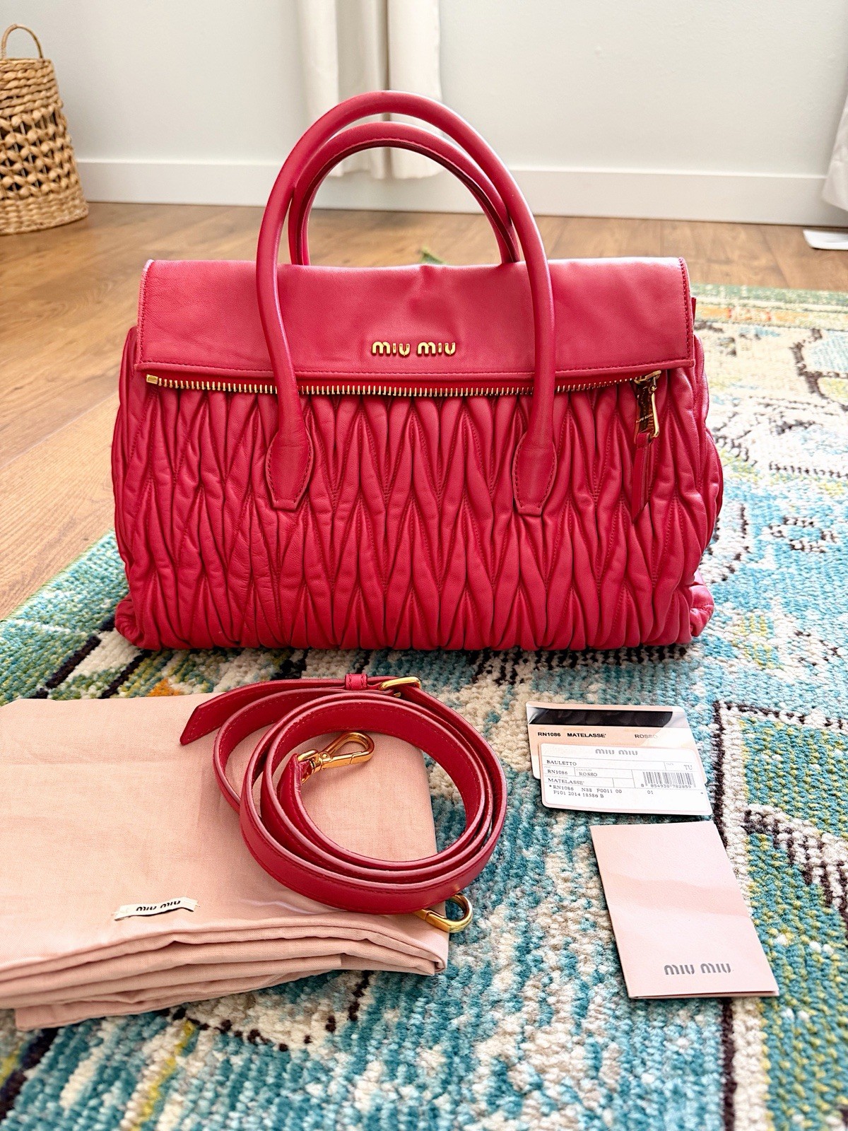 Miu Miu red nappa leather joie matelasse satchel crossbody red bag