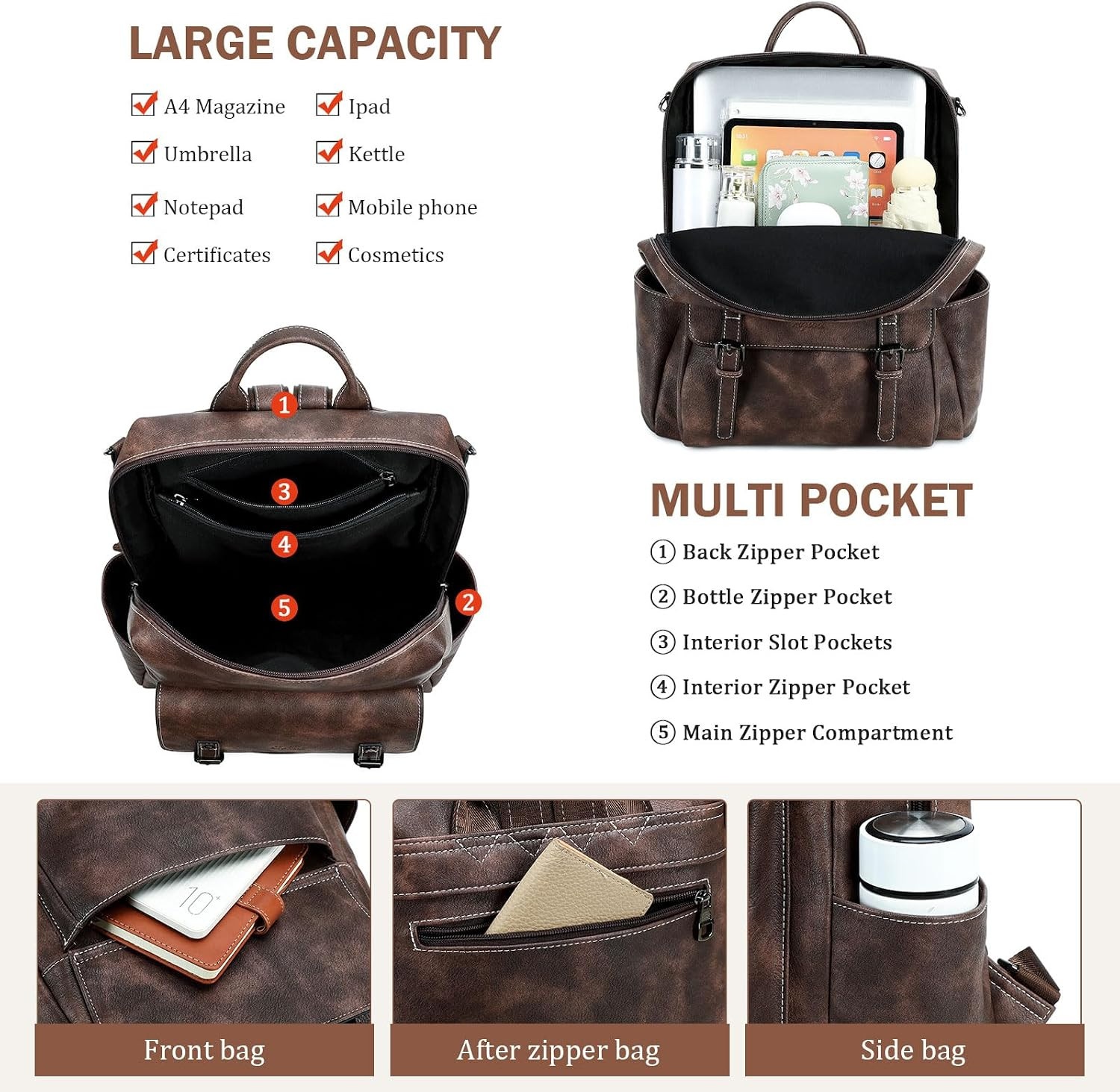 Backpack Purse for Women PU Leather Back Packs Designer Ladies Shoulder Bag Fash