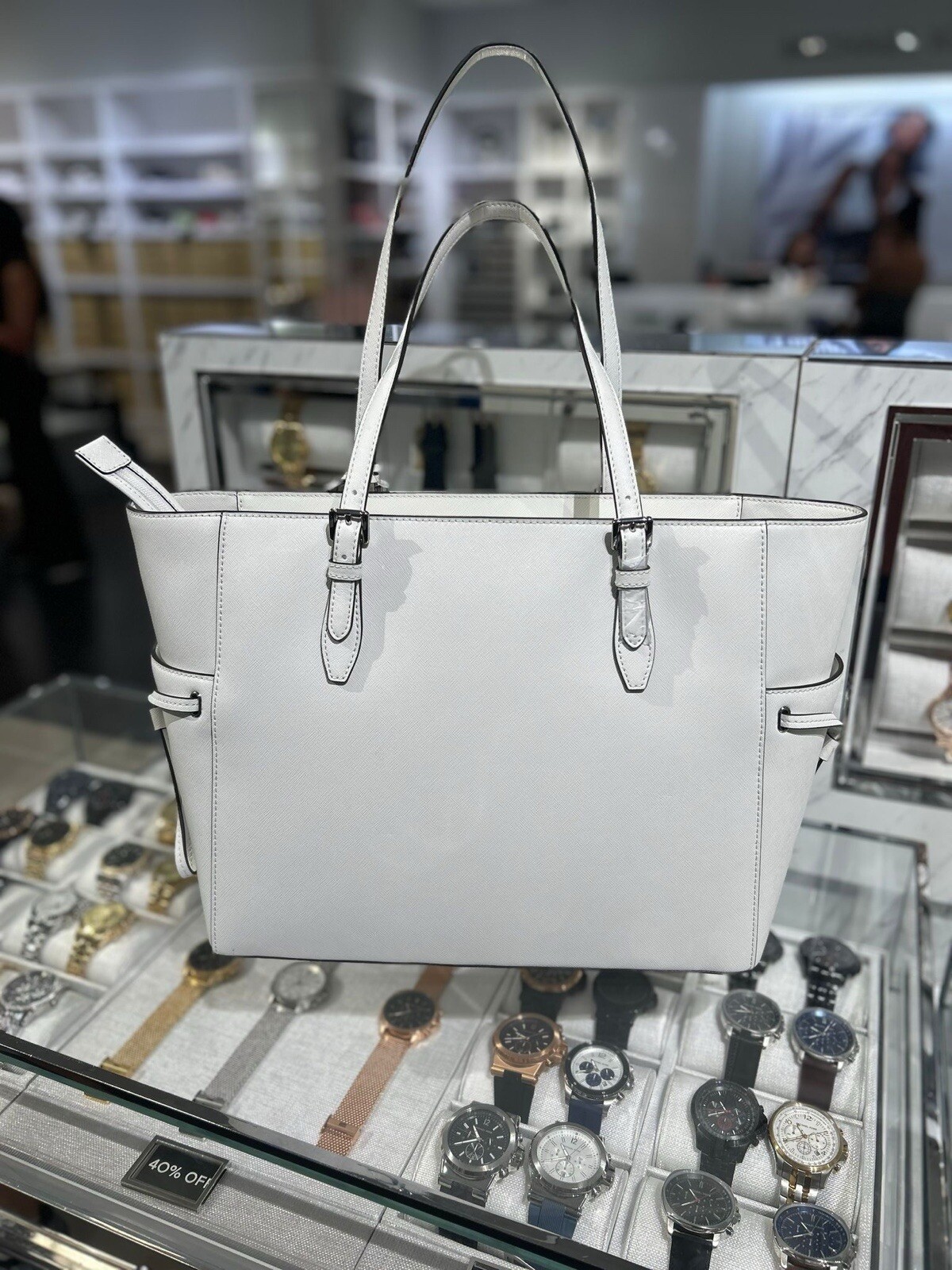 Michael Kors Gilly Large Leather Laptop Handbag MK Purse Tote Shoulder Bag White