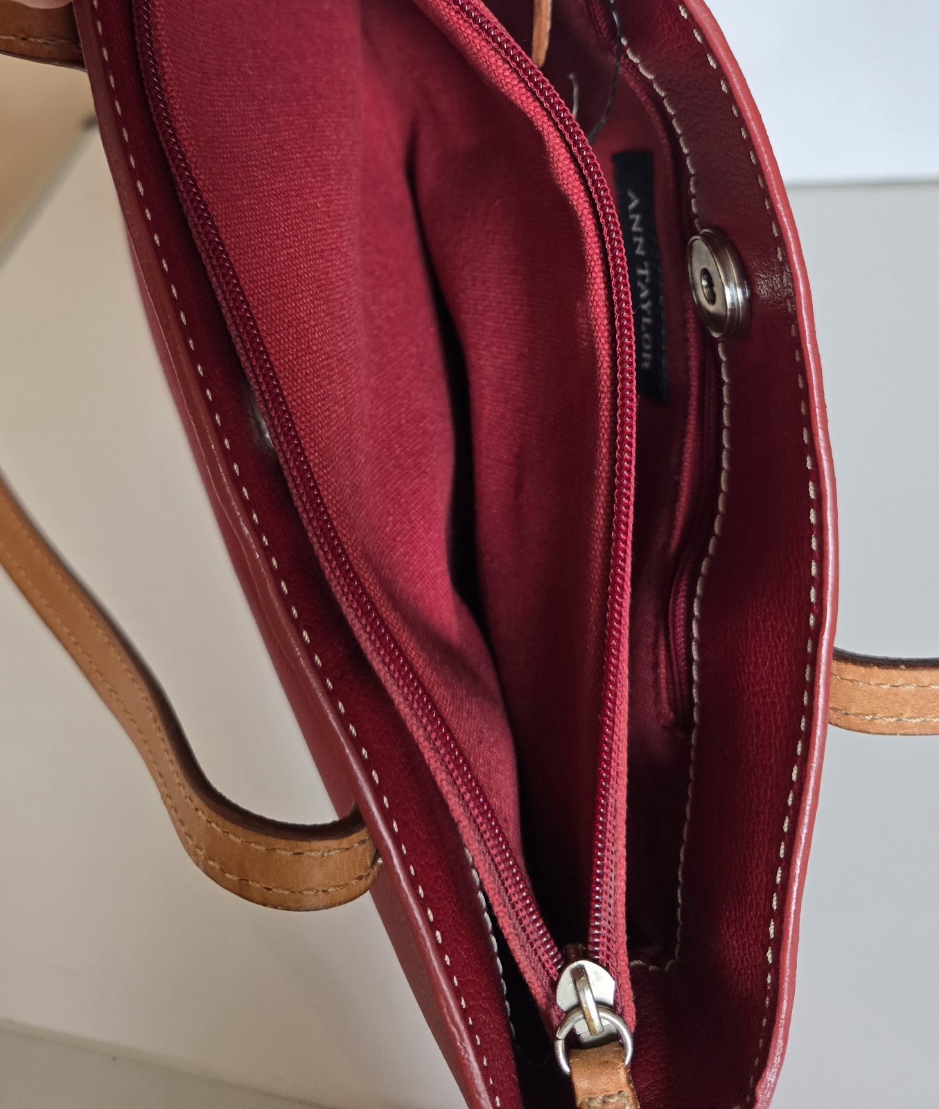 Ann Taylor NWT Red Leather Shoulder Bag Zip Top Handbag Purse