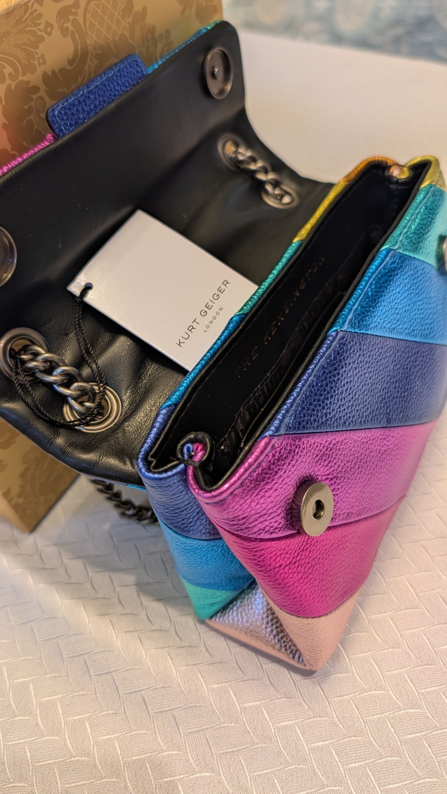 Kurt Geiger London Metallic Multicolor Striped Chain Shoulder Bag Small