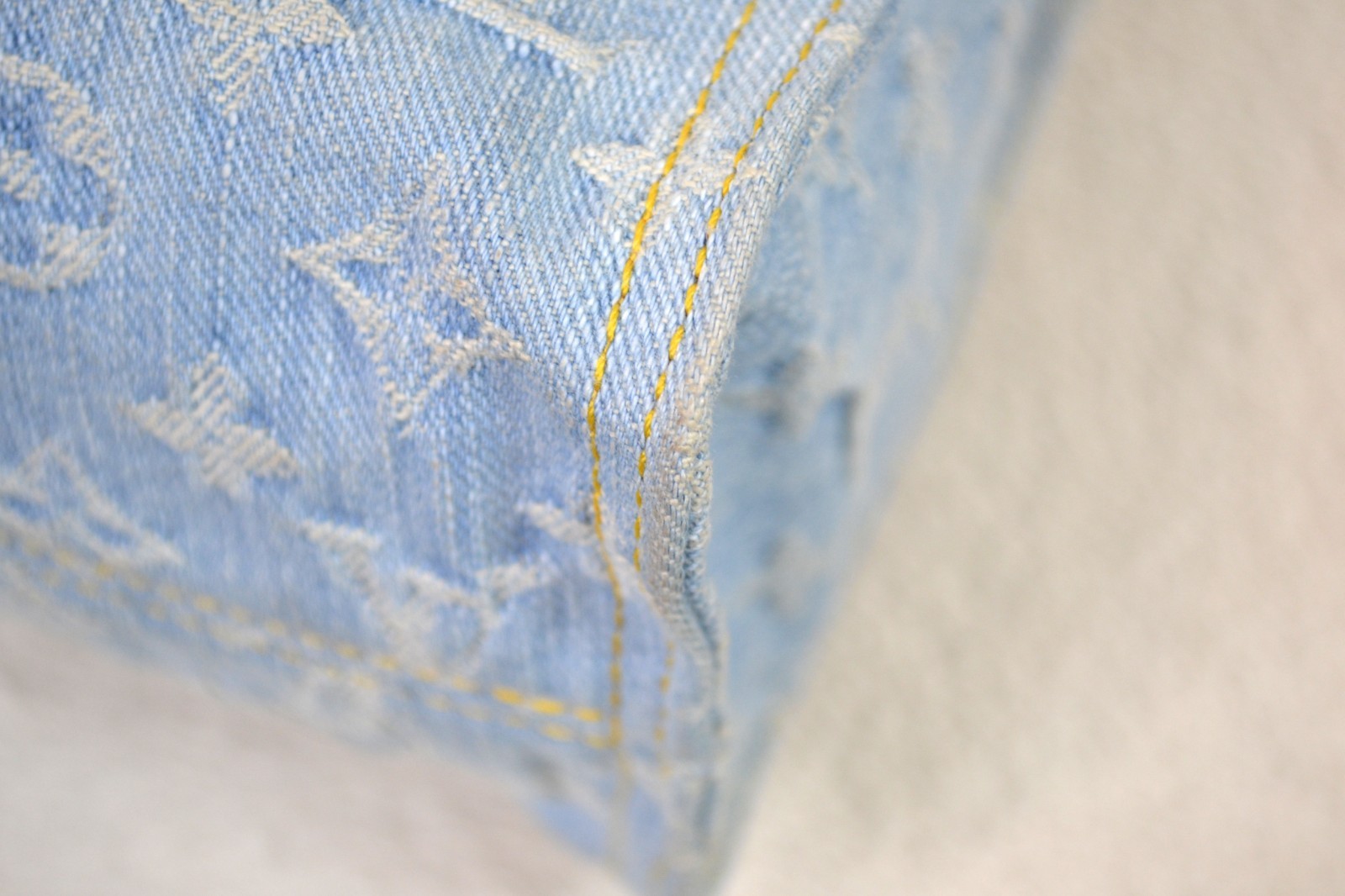 Louis Vuitton Onthego PM Sky Blue Denim Leather Shoulder Bag Handbag Purse