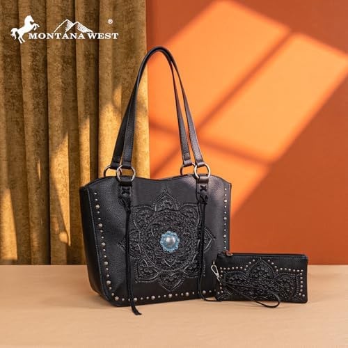Montana West Western Tooling Tote Bag with Wallet Set for Women Vintage Studd…