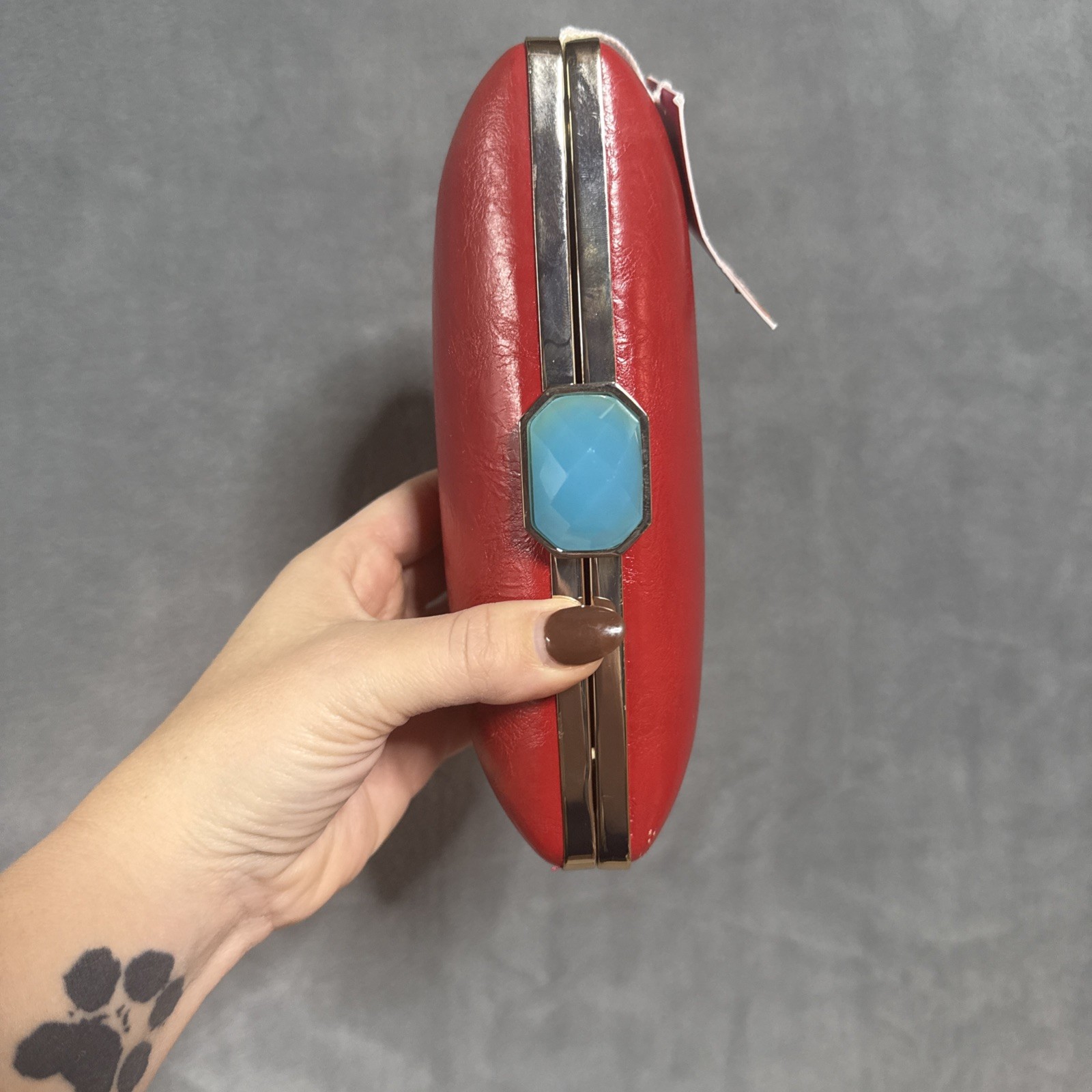 Banana Republic Trina Turk Clutch Red Jewel Latch Clutch Limited Edition READ