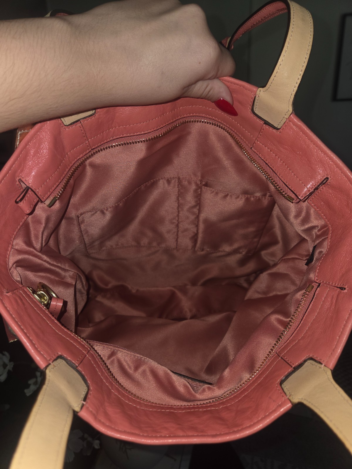 COACH 17044 PINK KHAKI MULTI AUDREY OP ART SWIRL SLIM TOTE