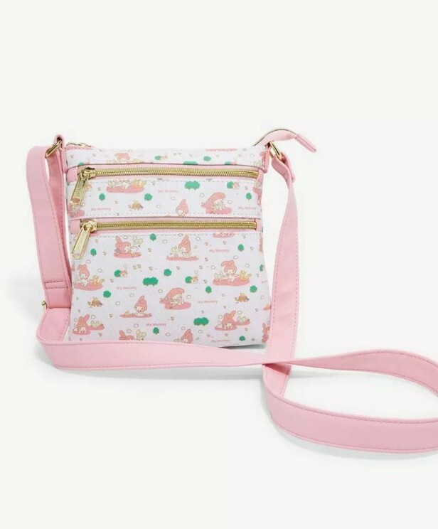 Loungefly Sanrio My Melody Allover Print Crossbody Bag Pink Zippered Pockets NWT