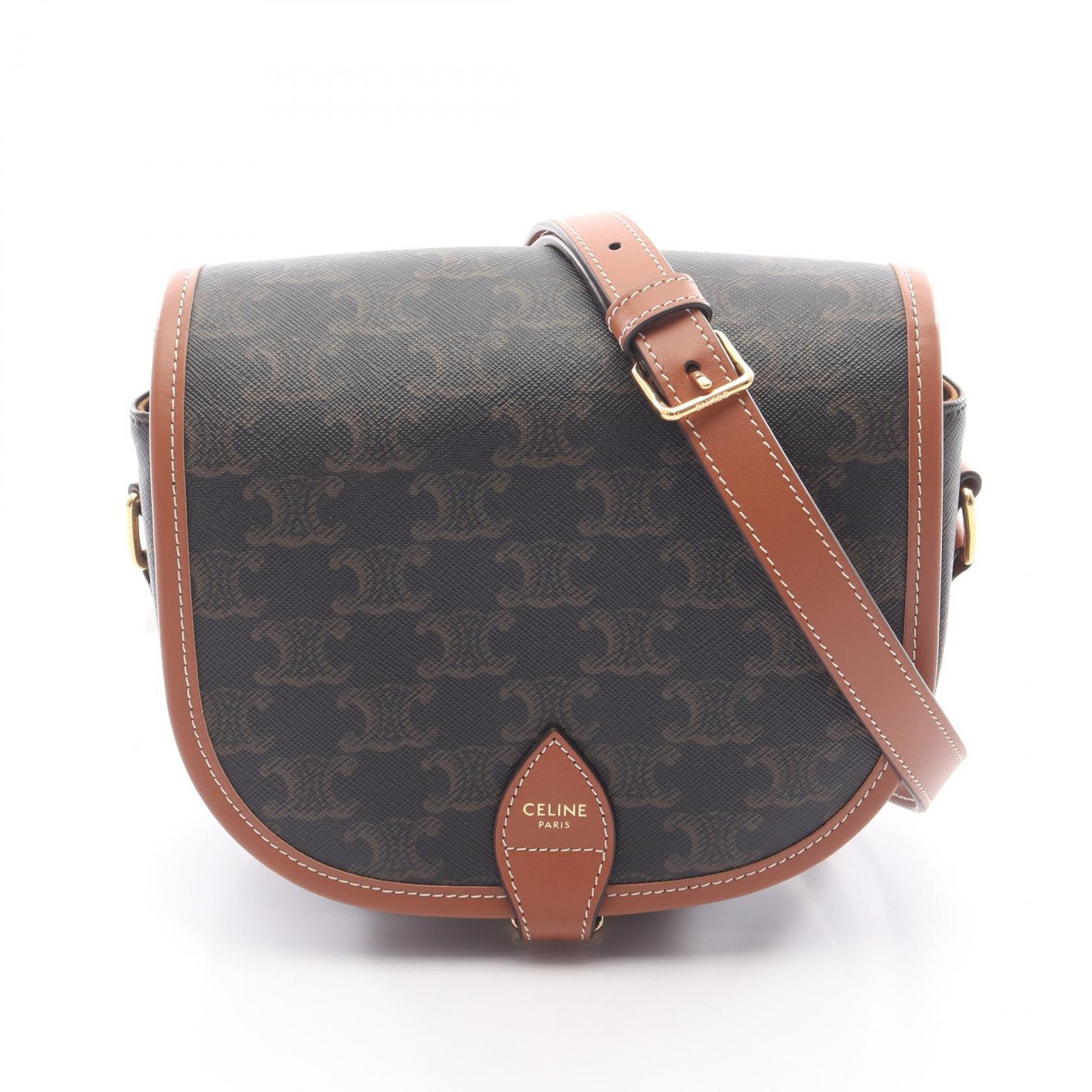 CELINE Triomphe Medium Bag 191502BZJ04LU Shoulder Bag Black Brown #MMB3397
