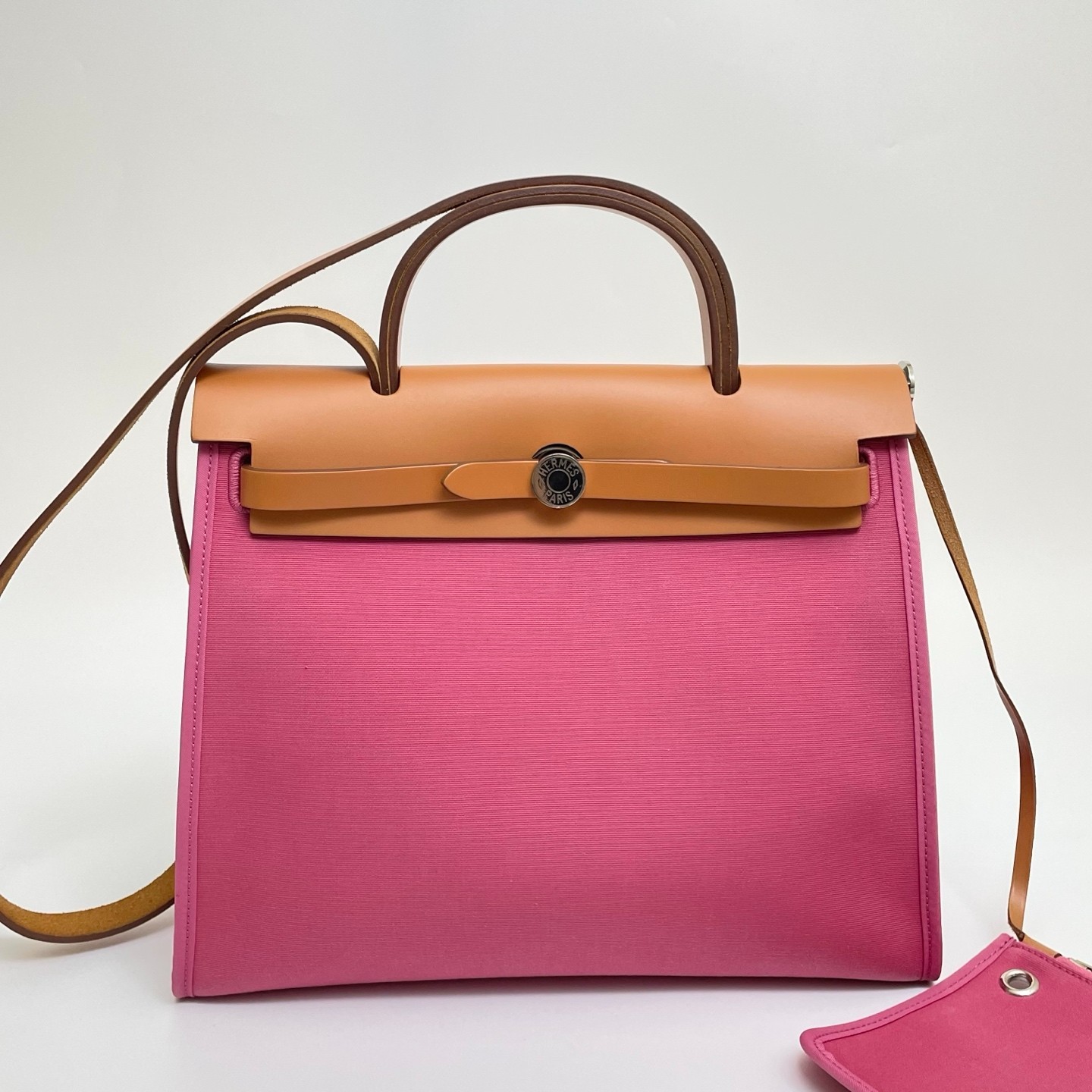 Hermès Herbag Zip 31 (U5) Rose Lipstick Canvas Vache Hunter Leather Shoulder Bag