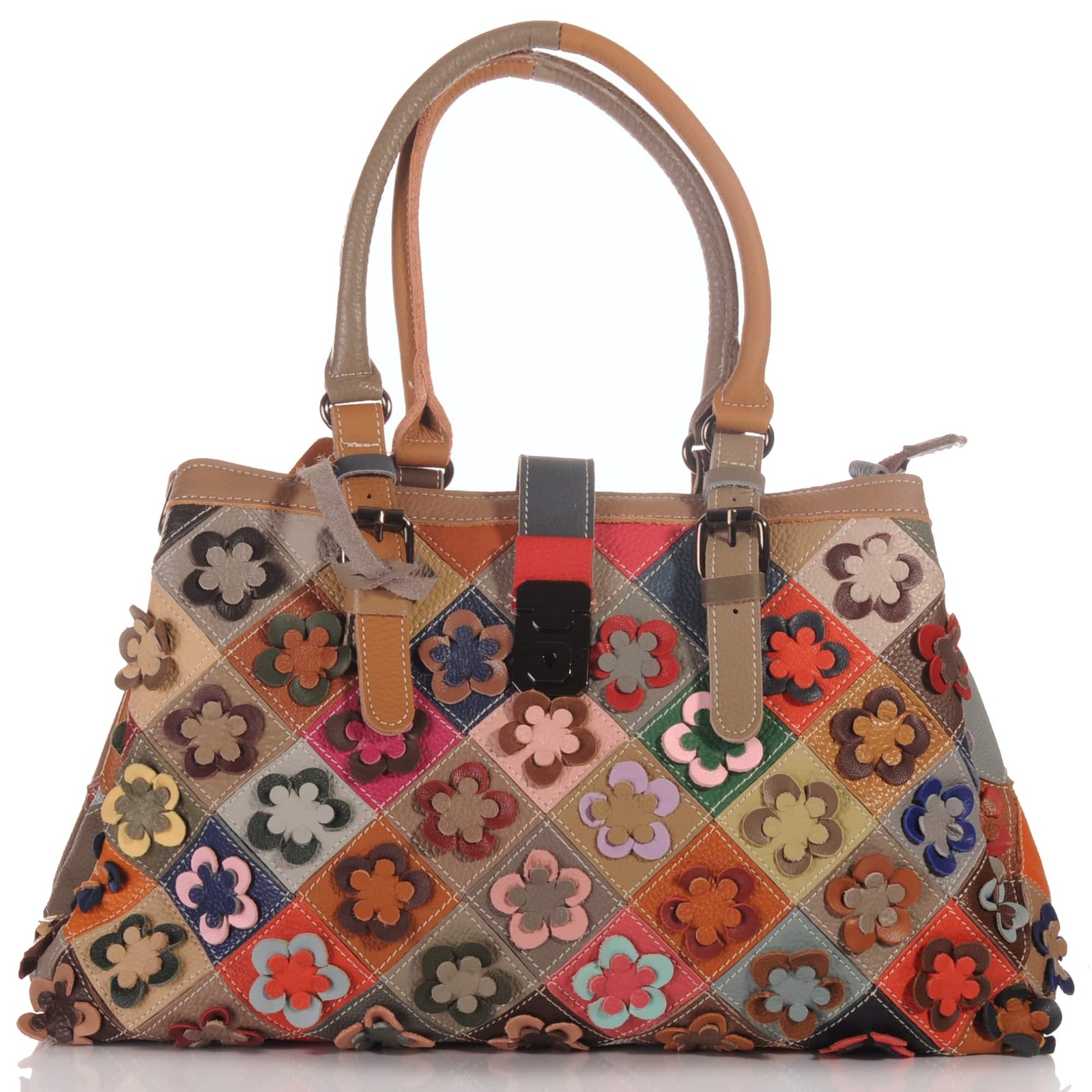 Ladies Patchwork Leather Cross Body City Shoulder Handbag Italy 30658