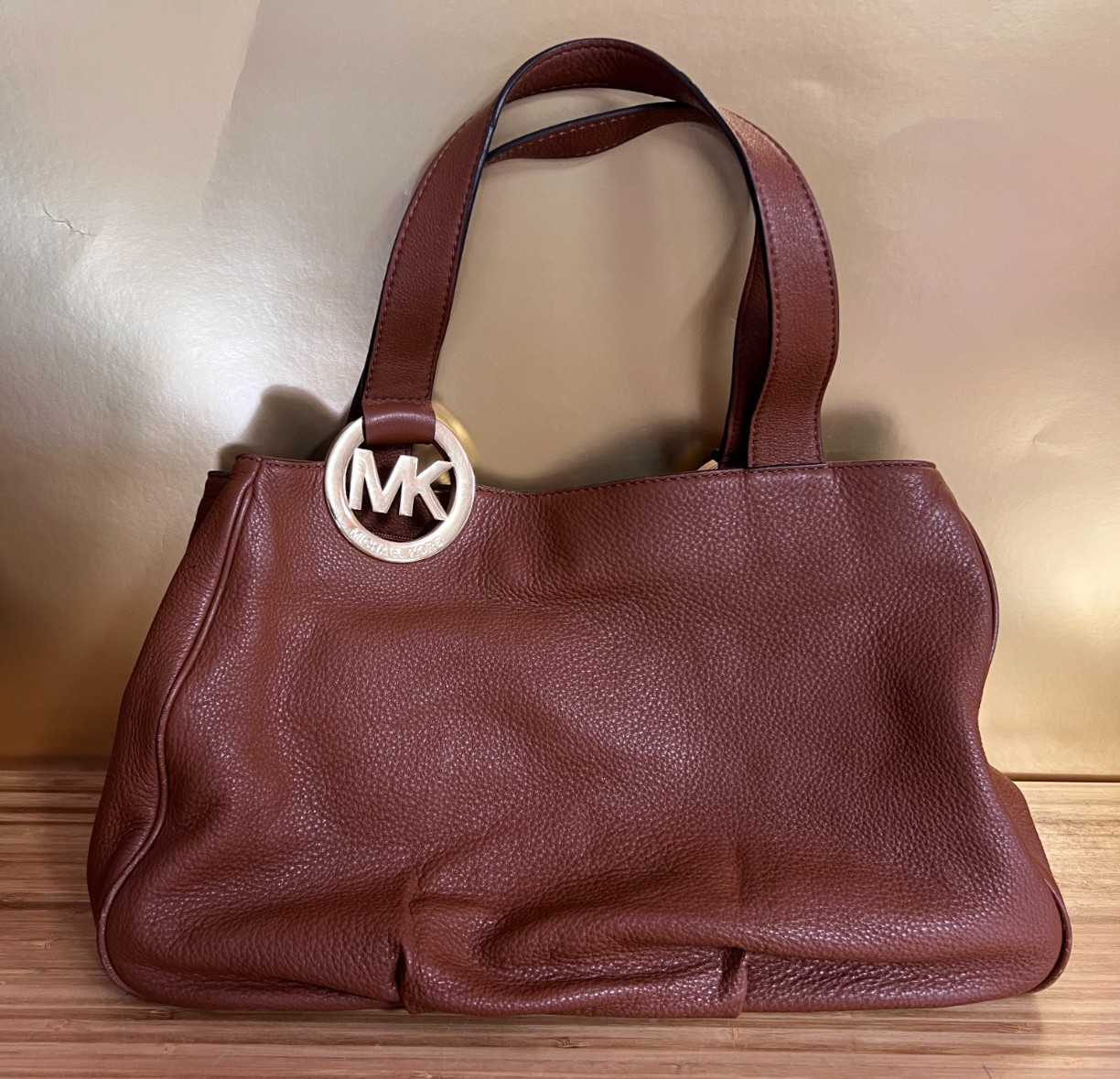 Michael Kors Fulton Large brown Pebbled Leather Shoulder Bag – 14x5x10 inch