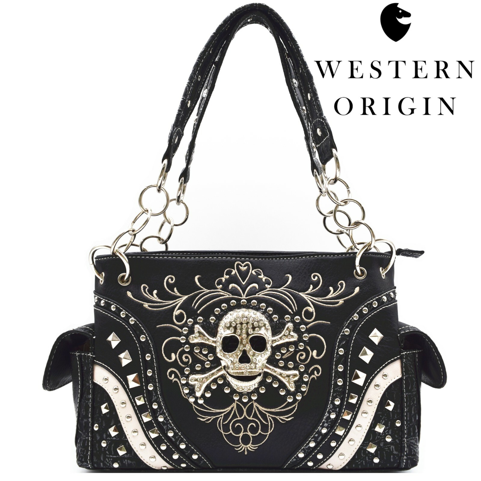 Punk Gothic Skull Crossbone Goth Purse Women Shoulder Bag Crossbody Wallet Black