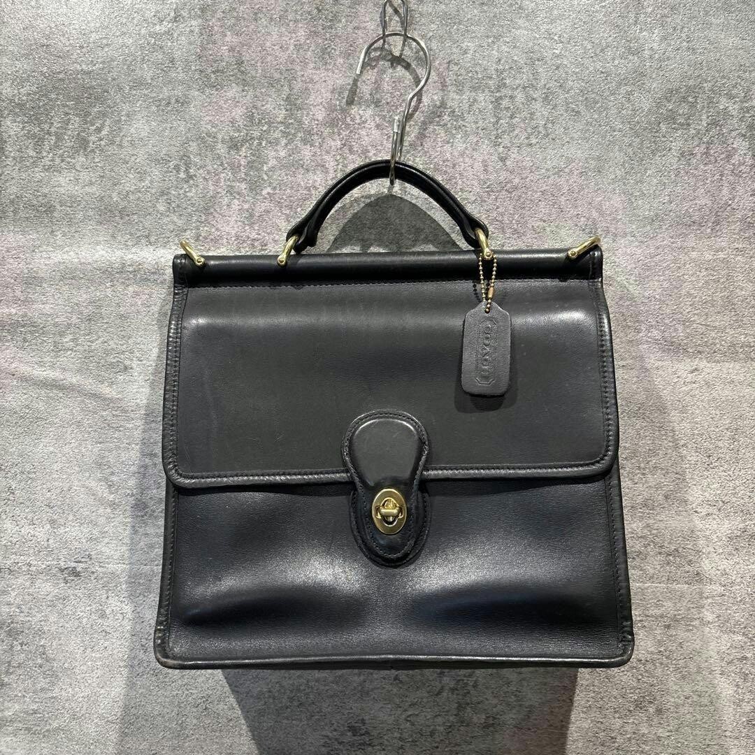COACH Willis Vintage Black Leather Top Handle Bag 9927 Turn Lock 10.4in 24.5cm