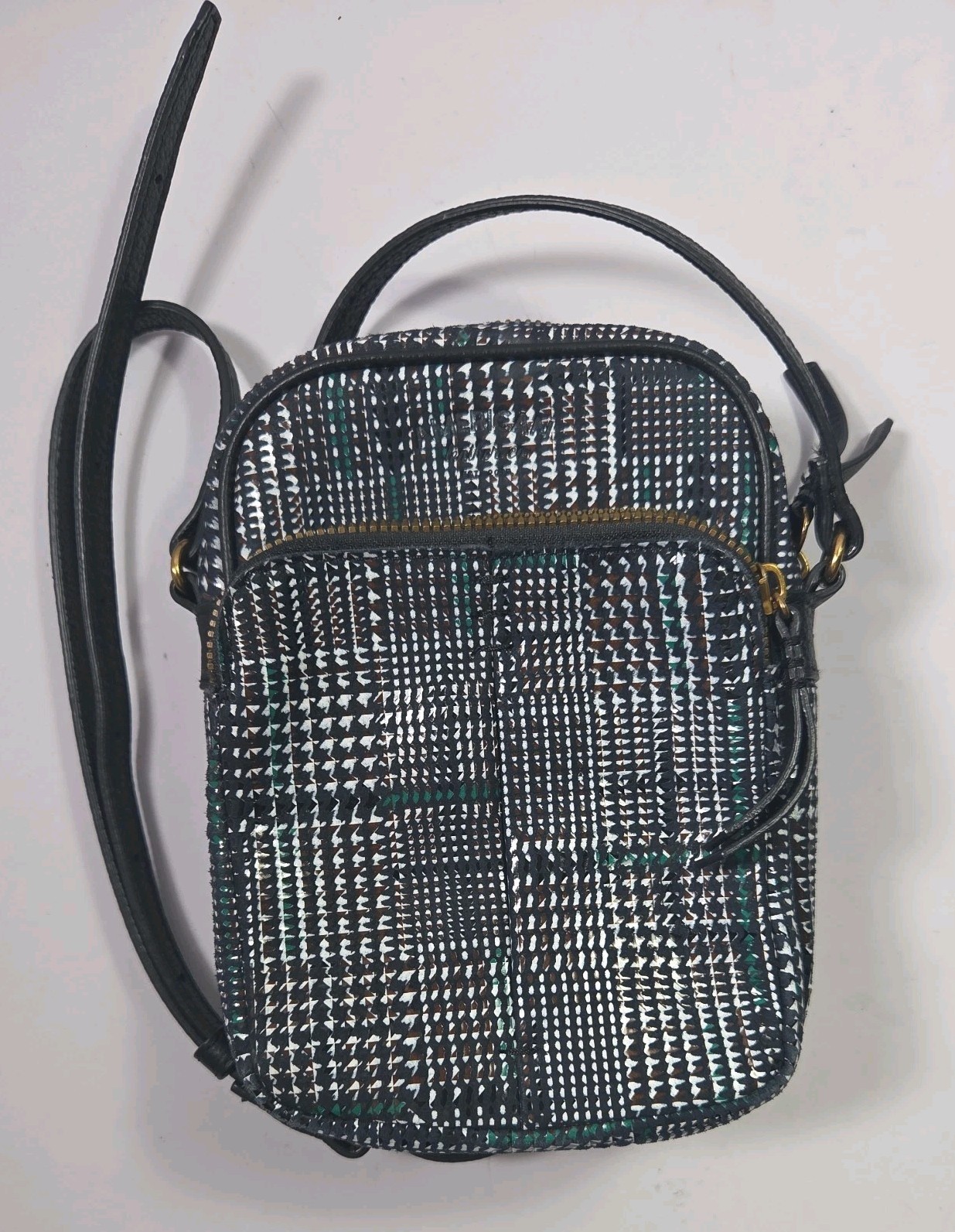 American Leather Co. Cleveland Mini Crossbody Black Plaid Pebbled Leather NWOT