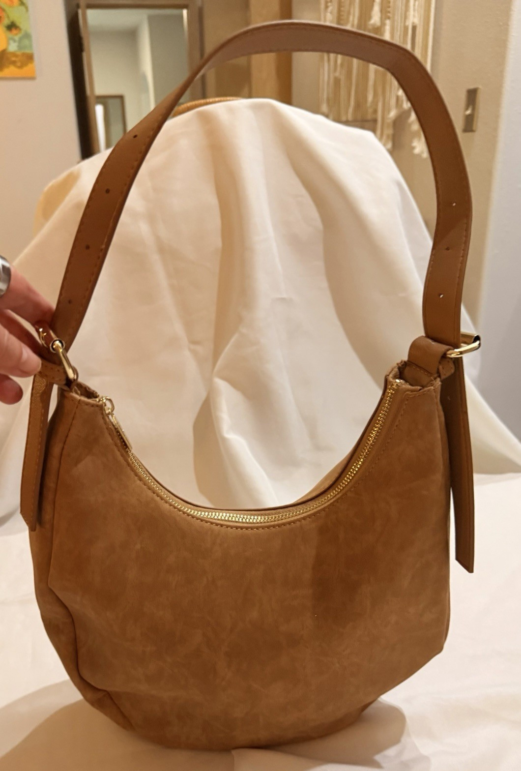 Fourth Studio Camel Faux Leather Shoulder Bag NWOT Adjustable Strap Hobo Purse