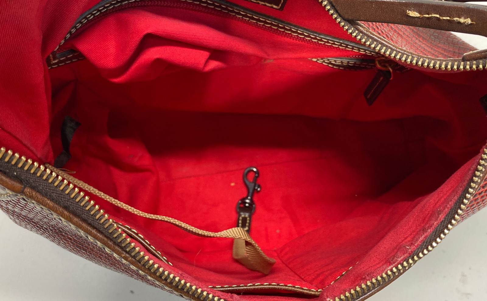 Dooney & Bourke Burgundy Lizard Embossed Leather Shoulder Bag Gold Hardware