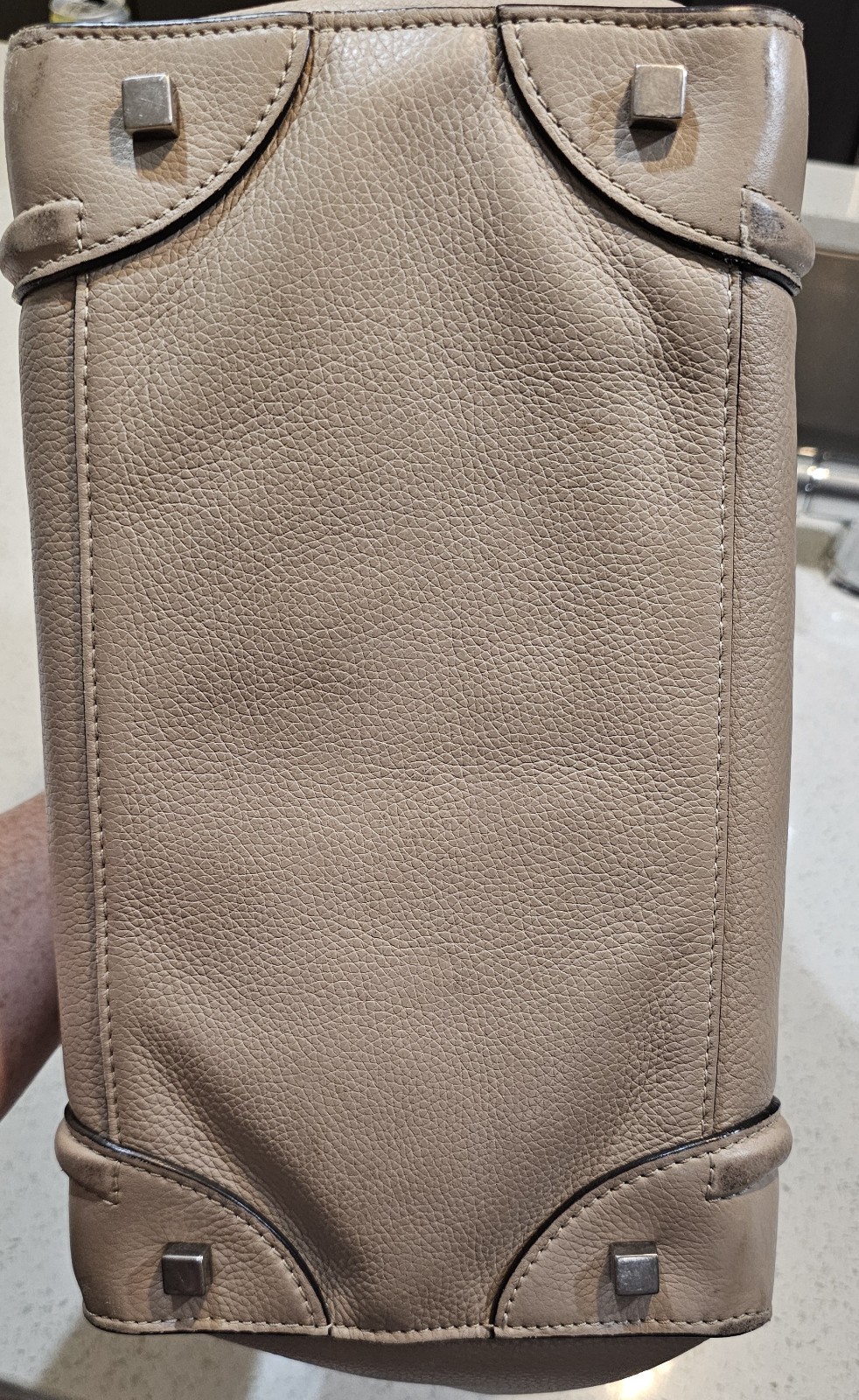 Authentic CELINE Mini Drummed Calfskin Luggage Tote In Dune