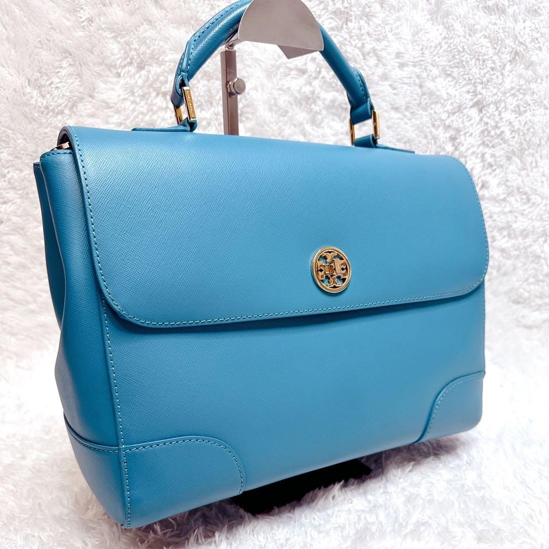 TORY BURCH Satchel bag Turn lock 2WAY Blue Authentic From Japan