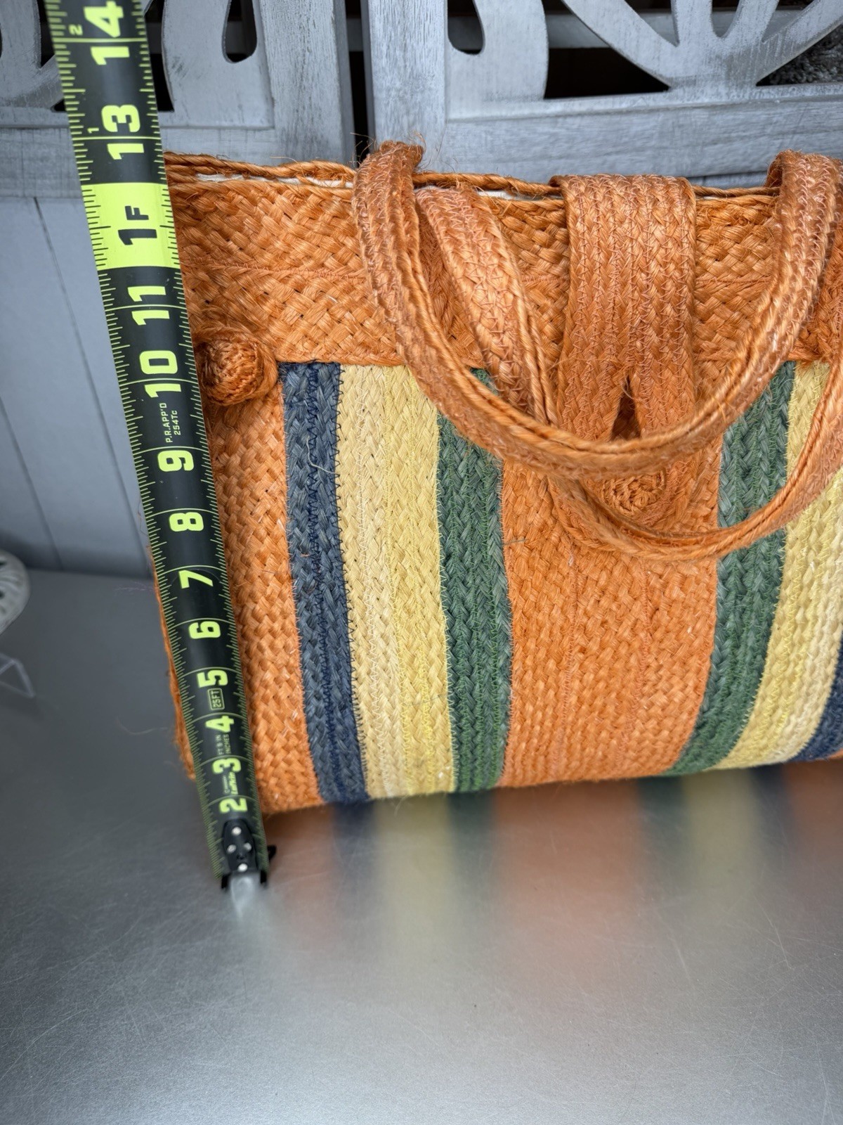 Vintage Straw Basket Weave Straw Market Shopper Tote Bag Purse Orange Top Handle