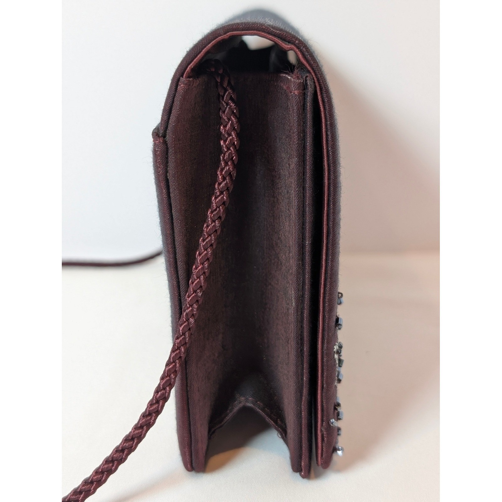 Valerie Stevens Burgundy Satin Beaded Paisley Evening Clutch Shoulder Bag Mirror