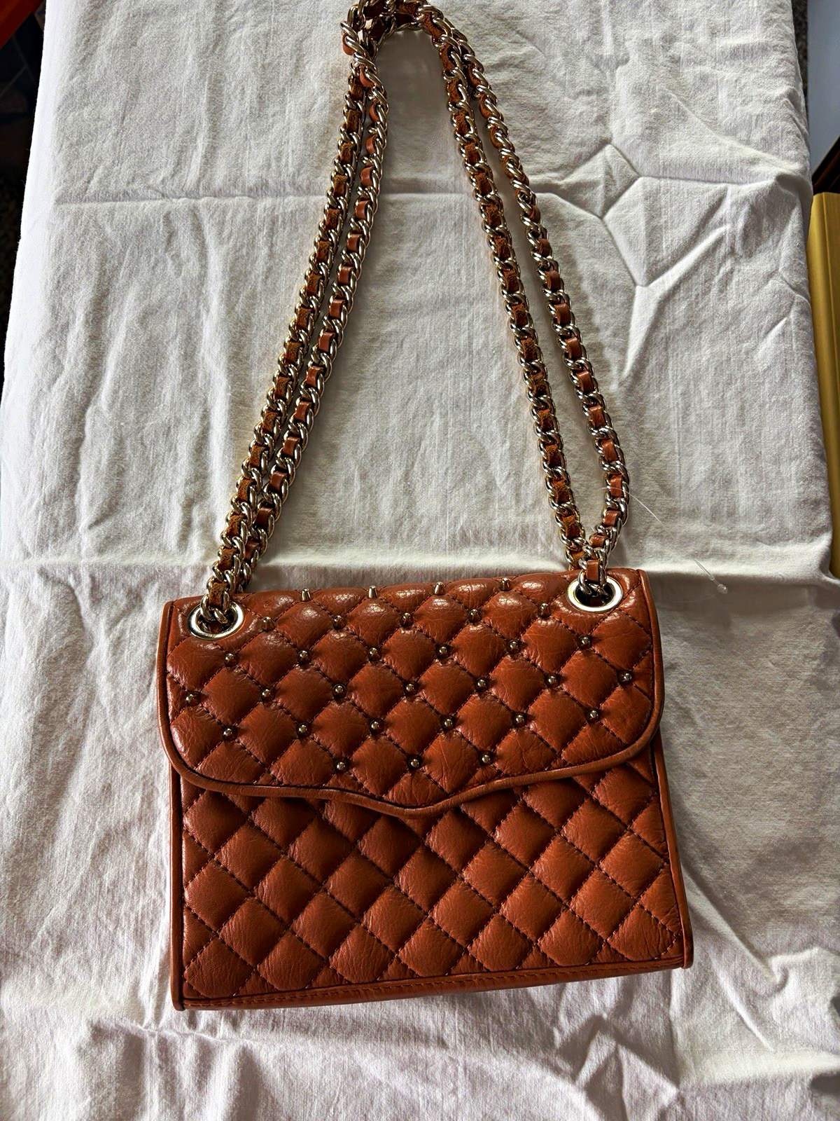 NWOT Rebecca Minkoff Brown Shoulder Bag Quilted Studded Chain Strap Detachable