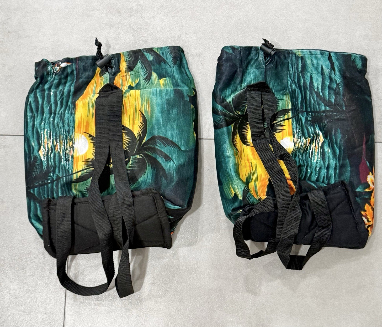 SET OF 2 Hawaiian Palm Sunset SmallCanvas Drawstring Backpack Travel Fashion Bag