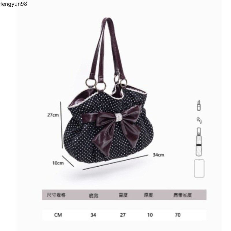 Chic Polka Dot Tote Bag Vintage Women Handbags Shoulder Bag Bow Sweet Bag