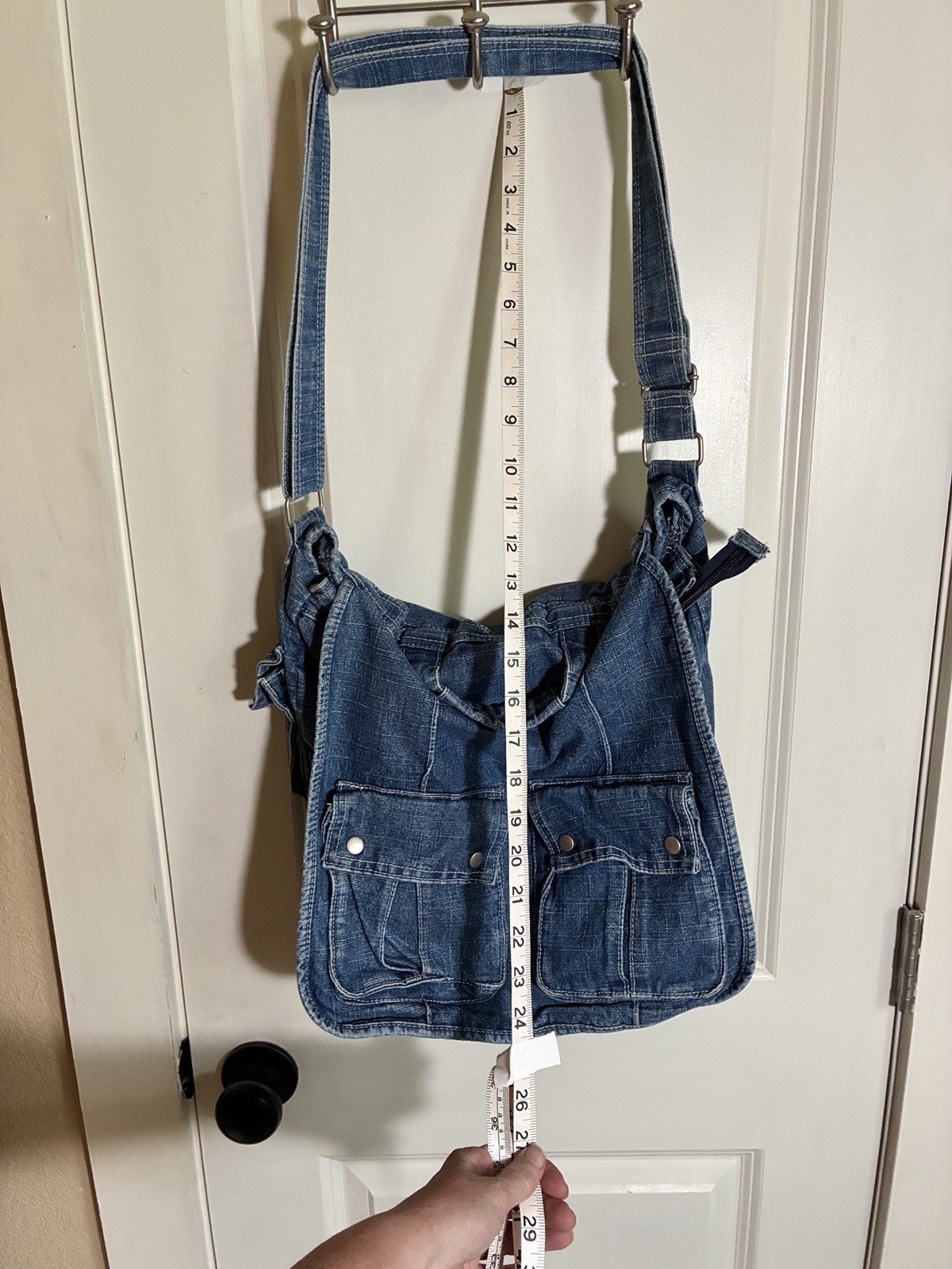Denim Messenger Shoulder Bag Jean Crossbody Shoulder Large Cargo Pocket Boho