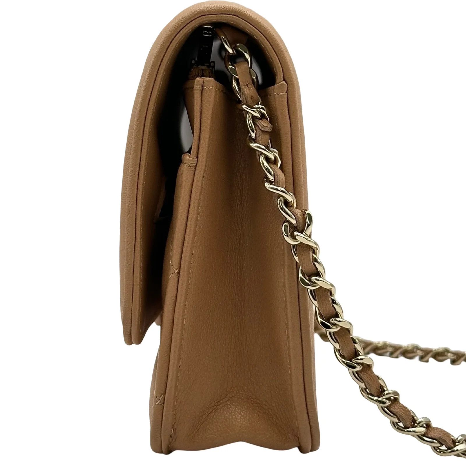 CHANEL Matelassé Mini Flap Beige Lambskin Shoulder Bag AS5048 #OKB7789