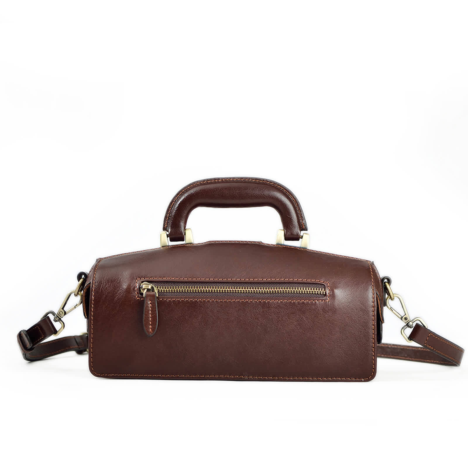 Erivis Women Genuine Brown Leather Doctor Bag with Double Handles and Strap