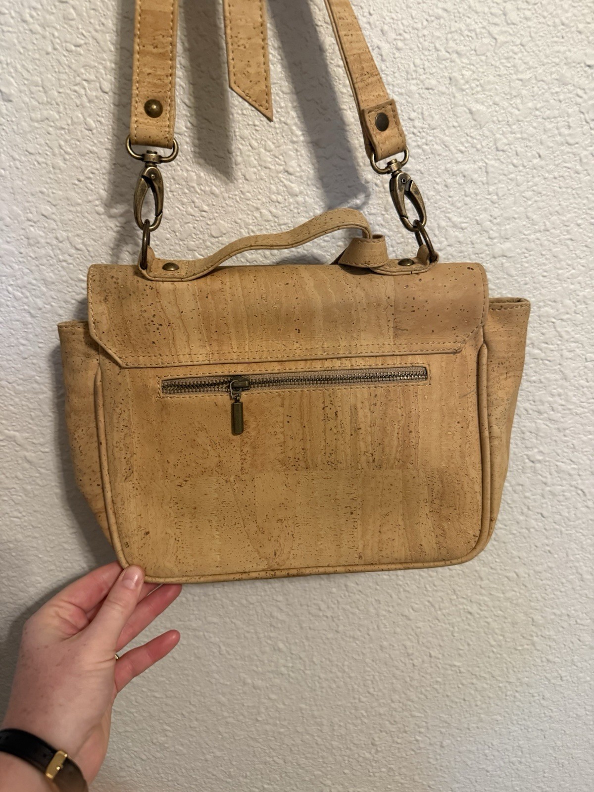 EVE Natural Cork Portugal Neutral Nude Tan Vegan Crossbody Messenger Bag Purse