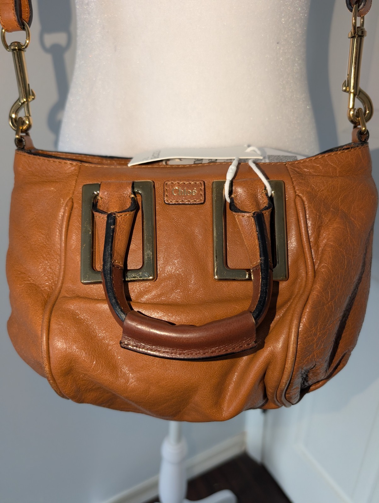 Authentic Chloé Ethel Caramel Leather Small Two-Way Satchel