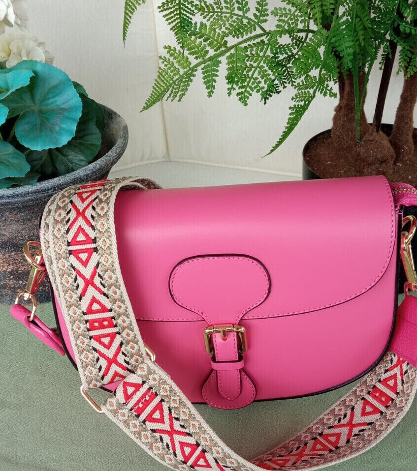 Ladies girls shoulder bag real leather pink fuchsia model Tolfa