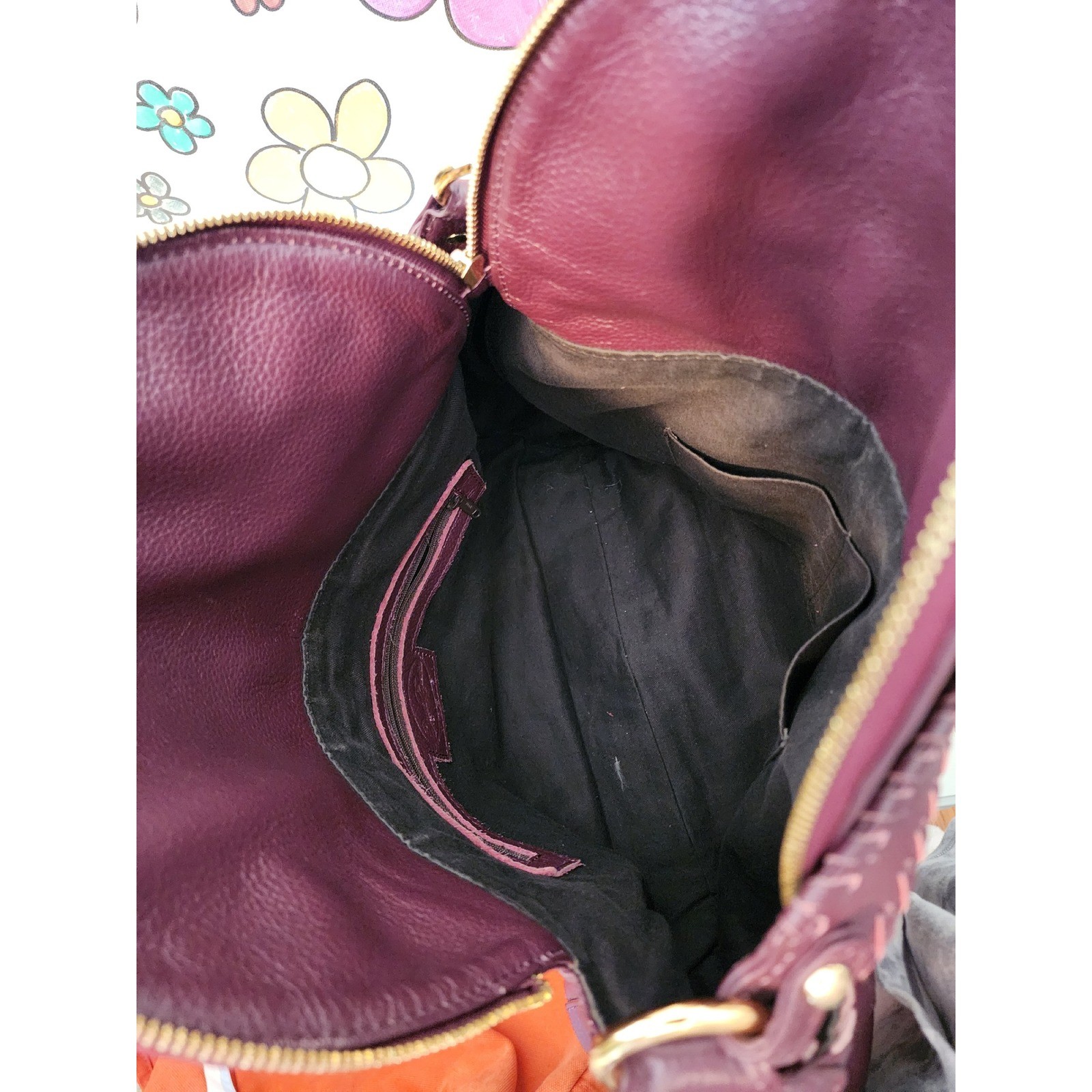 Onna Ehrlich Plum Pebbled Leather Hobo Bag Whipstitch Tassel Gold Hardware