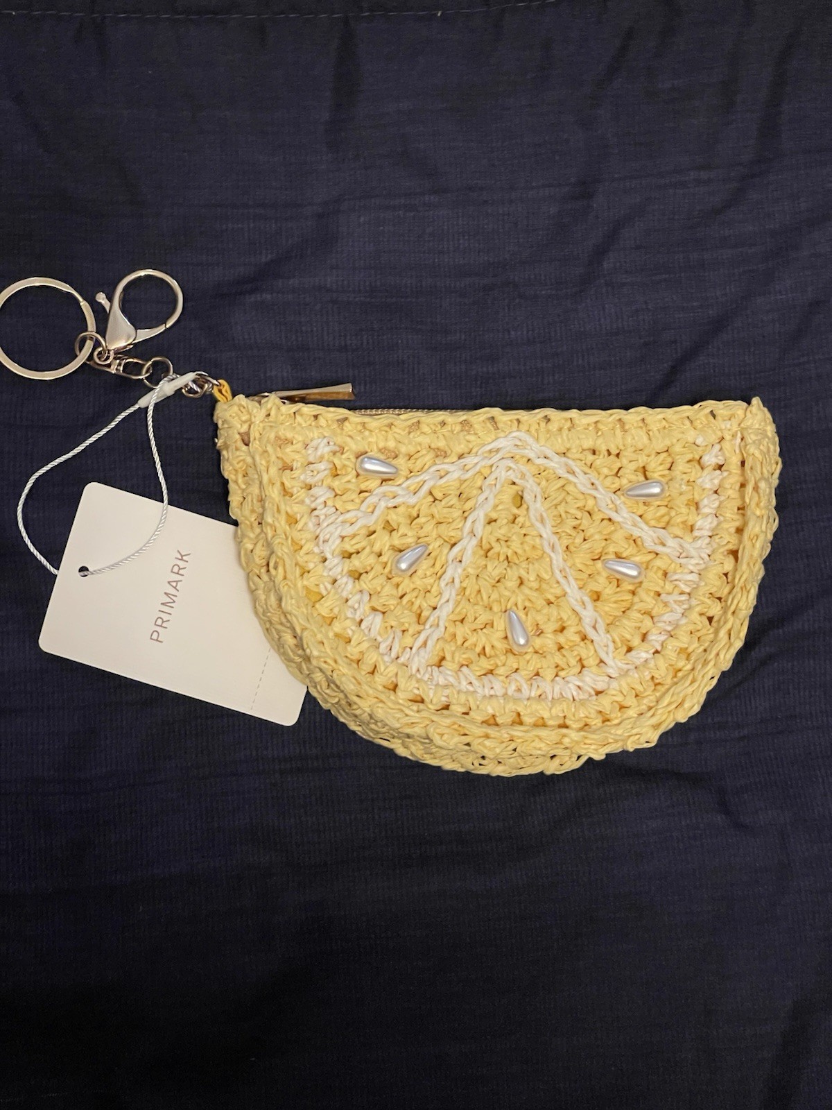 Primark Yellow Lemon Slice Coin Purse Bag Charm Zipper Top NEW