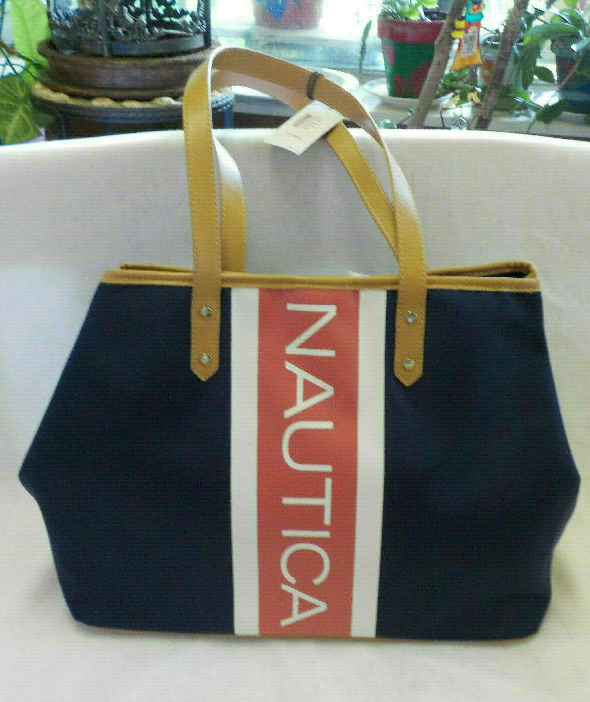 Nautica XL Tote NWT Multicolor Canvas & Faux Leather 18.5″ X 12″ Strap Drop 10″