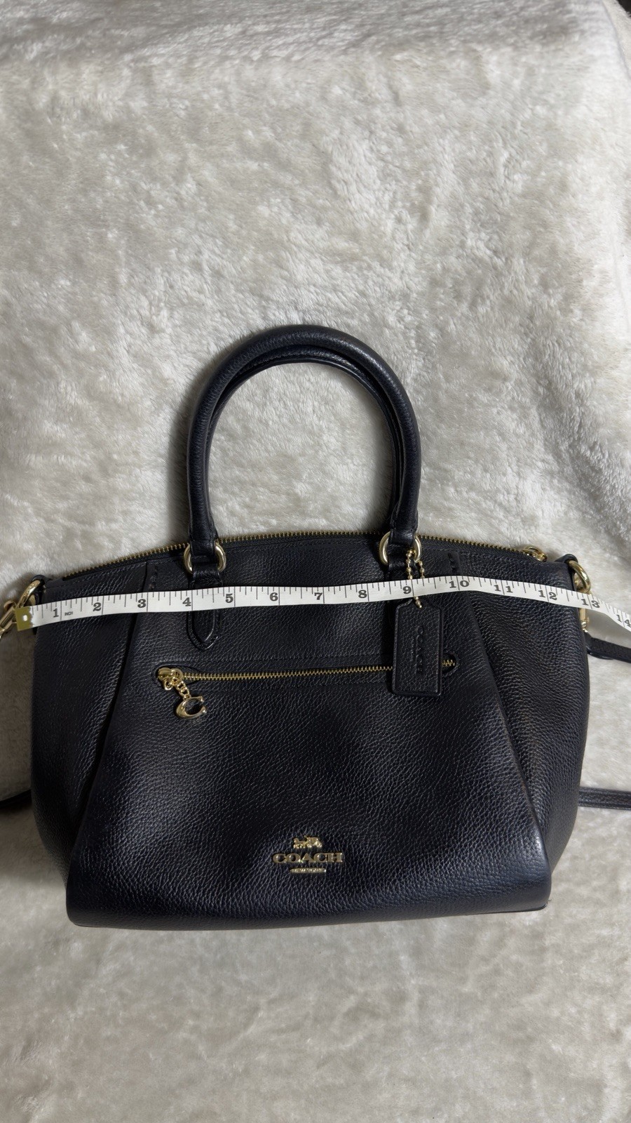 COACH Black Pebbled Leather Elise Satchel Crossbody Shoulder Bag Gold Logo 79316