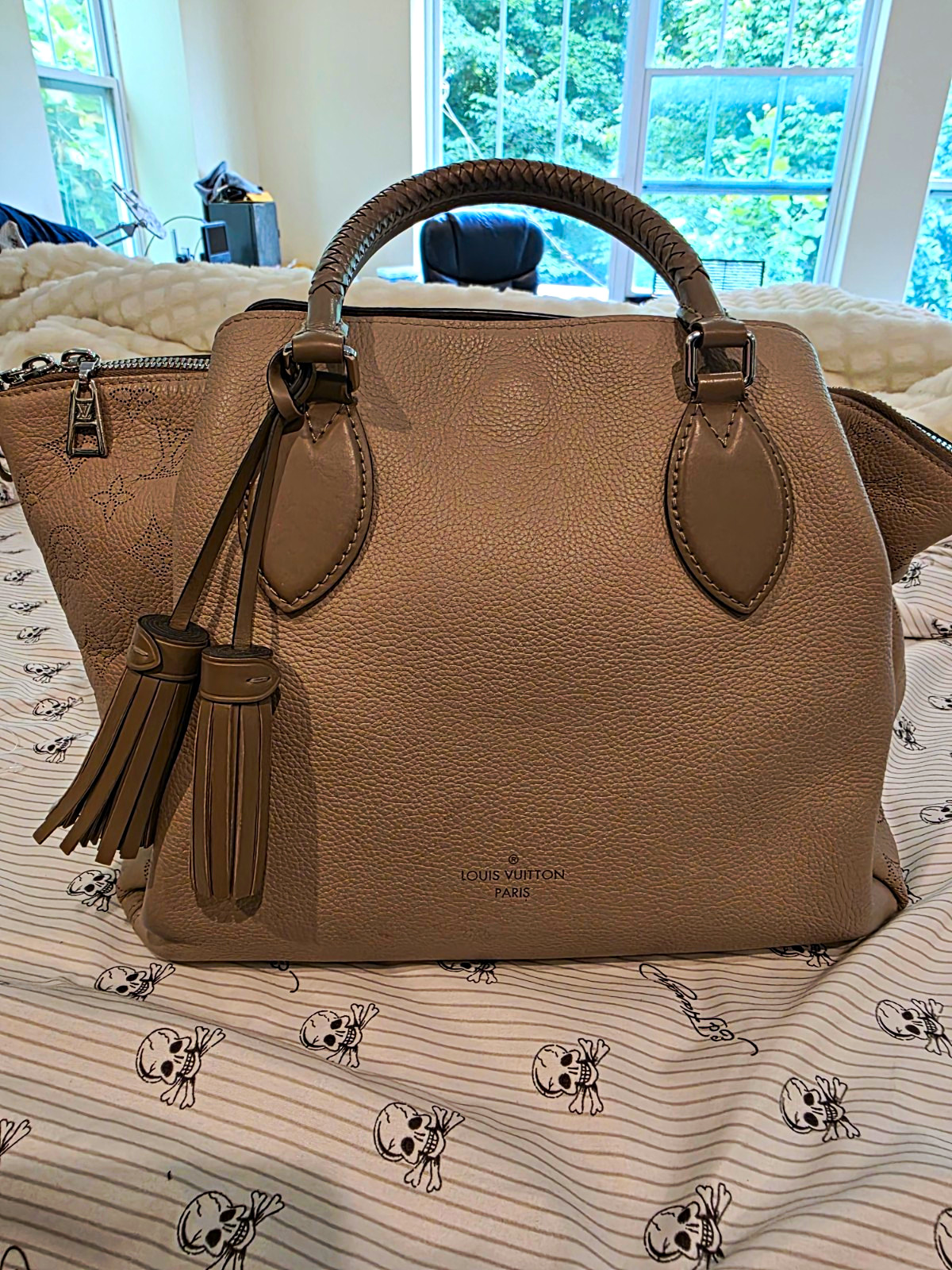 Louis Vuitton Taupe Monogram Satchel Zip Top Double Handle Strap Tassel Charm