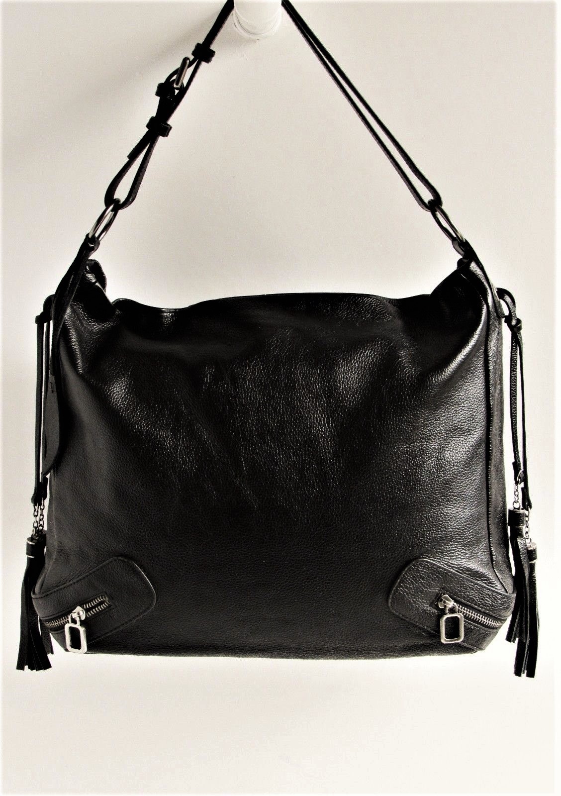 CHARLES JOURDAN Paris New “Malika” Black Leather Large Shoulder Bag MSRP $405