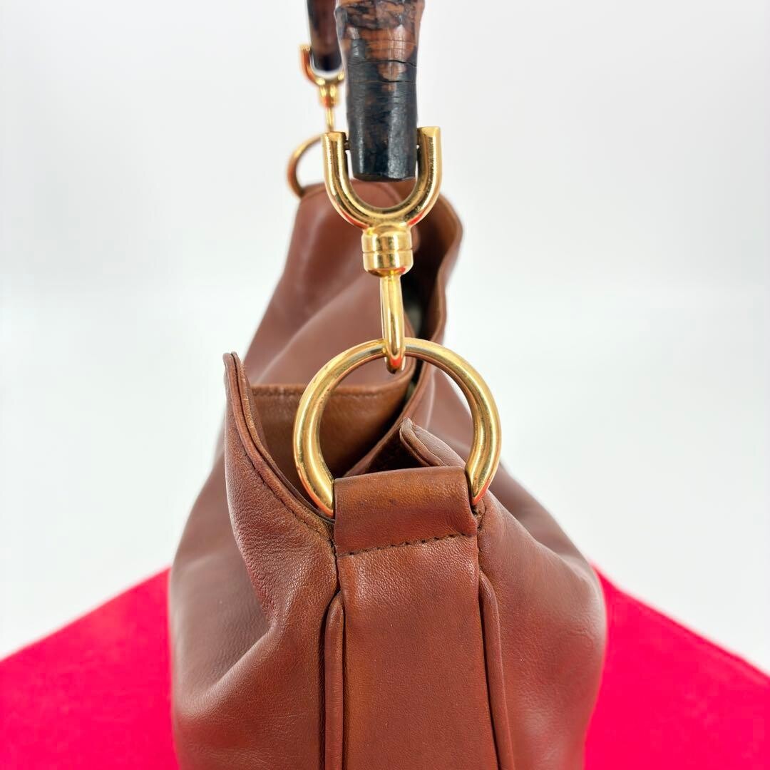 GUCCI One Shoulder Bag Leather Brown Vintage Authentic From Japan