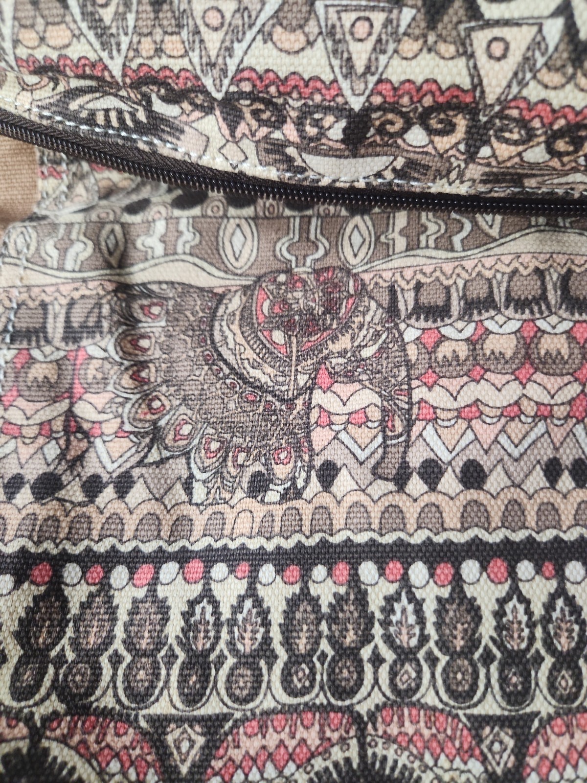 SAKROOTS Large Bucket Backpack Brown One World Peace Print Canvas Boho Bag NICE!