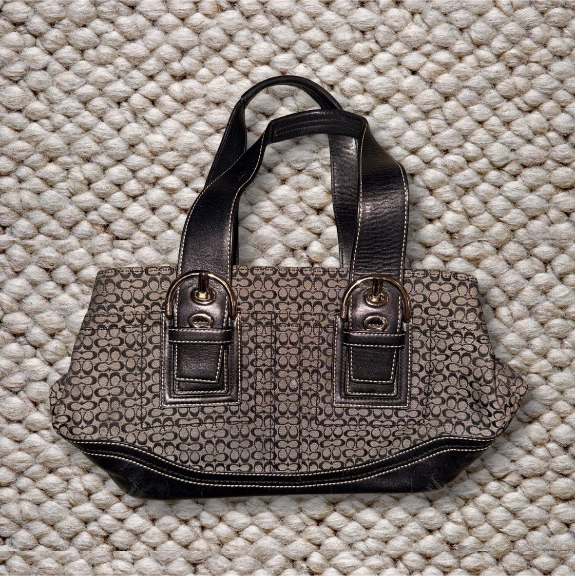 Coach Vintage Y2K Soho Signature Hamptons Black Leather Canvas Bag