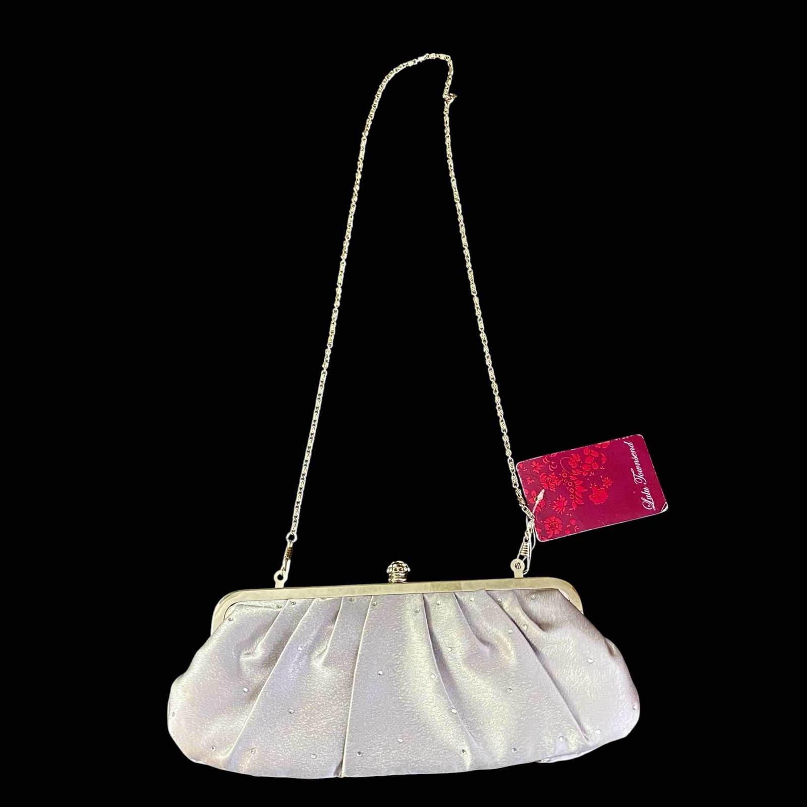 Lulu Townsend Silver Satin Party Evening Bag Rhinestones Clasp Clutch Chain READ
