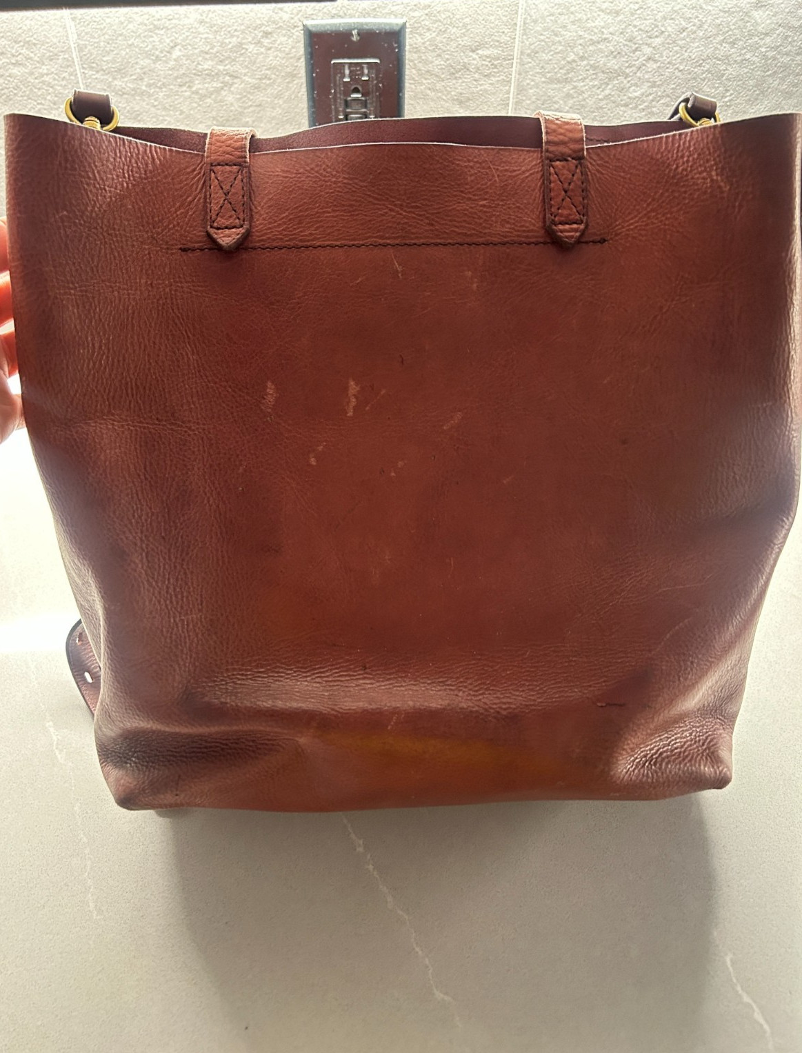 Madewell Leather Tote Burgundy Handles Shoulder Strap Unlined 11″X 12″ GUC