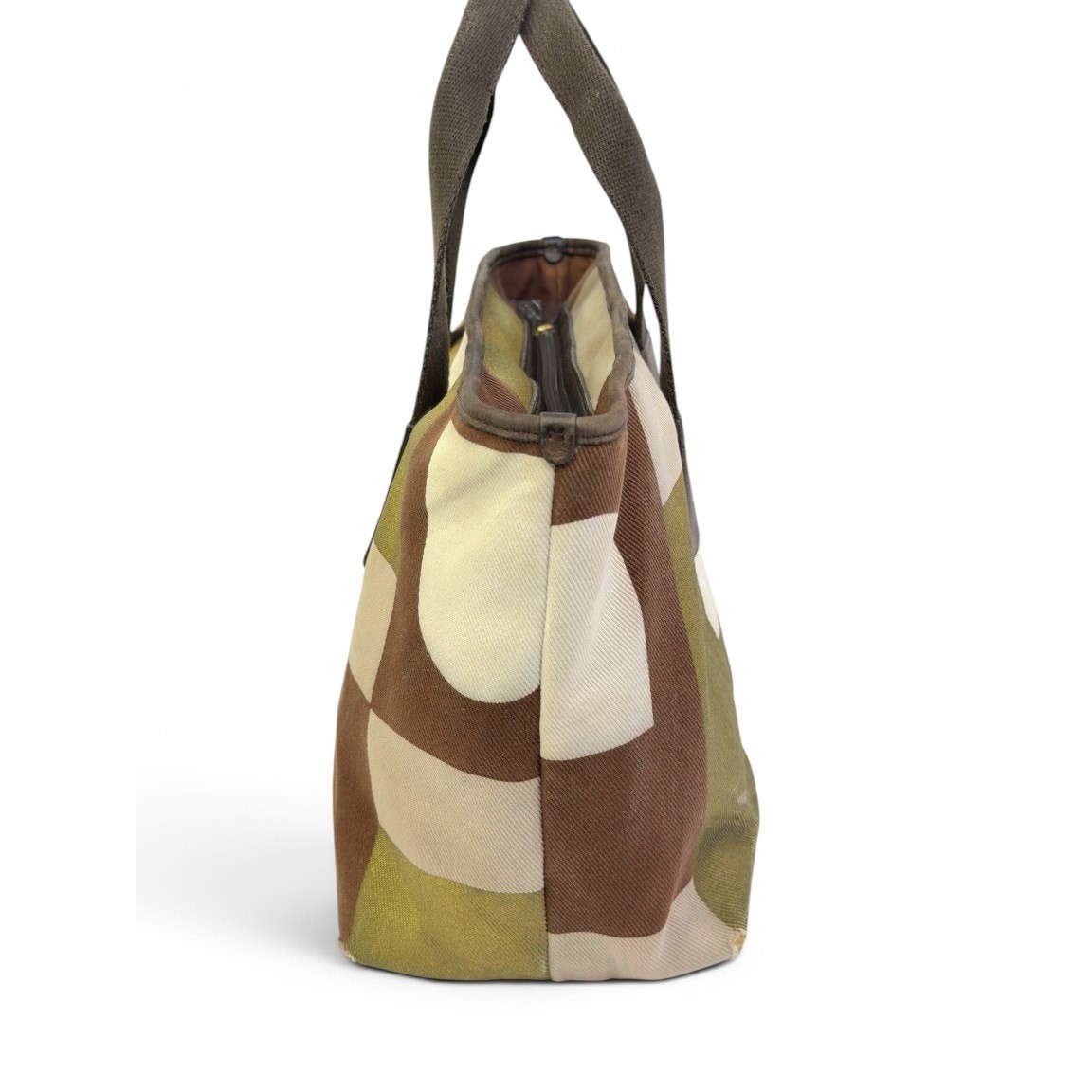 Vintage Bally Geometric Print Canvas Brown Cream Green Y2K Tote Bag