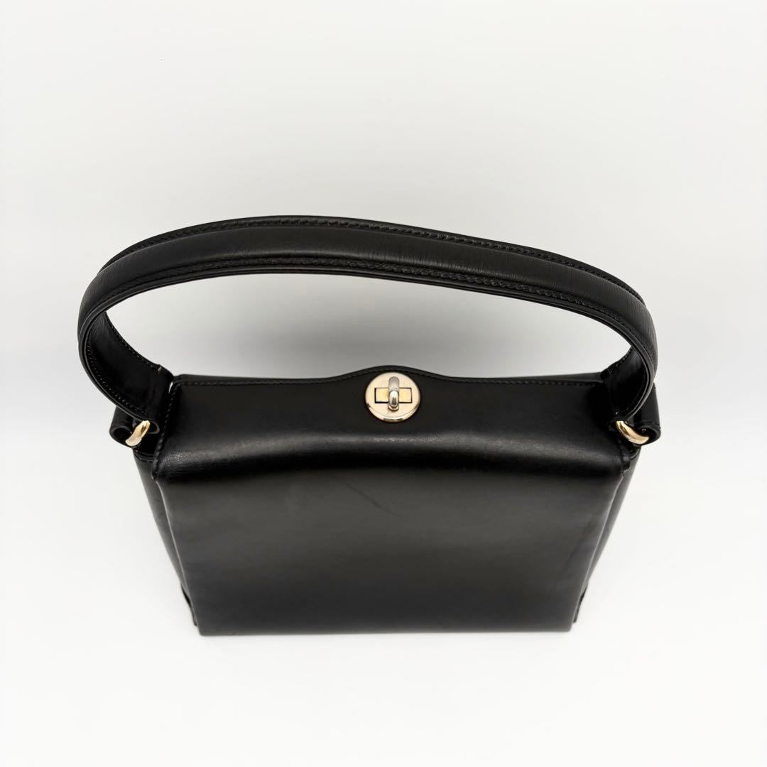 Good Condition GUCCI Old Gucci Leather Handbag Self Standing Turn Lock Black