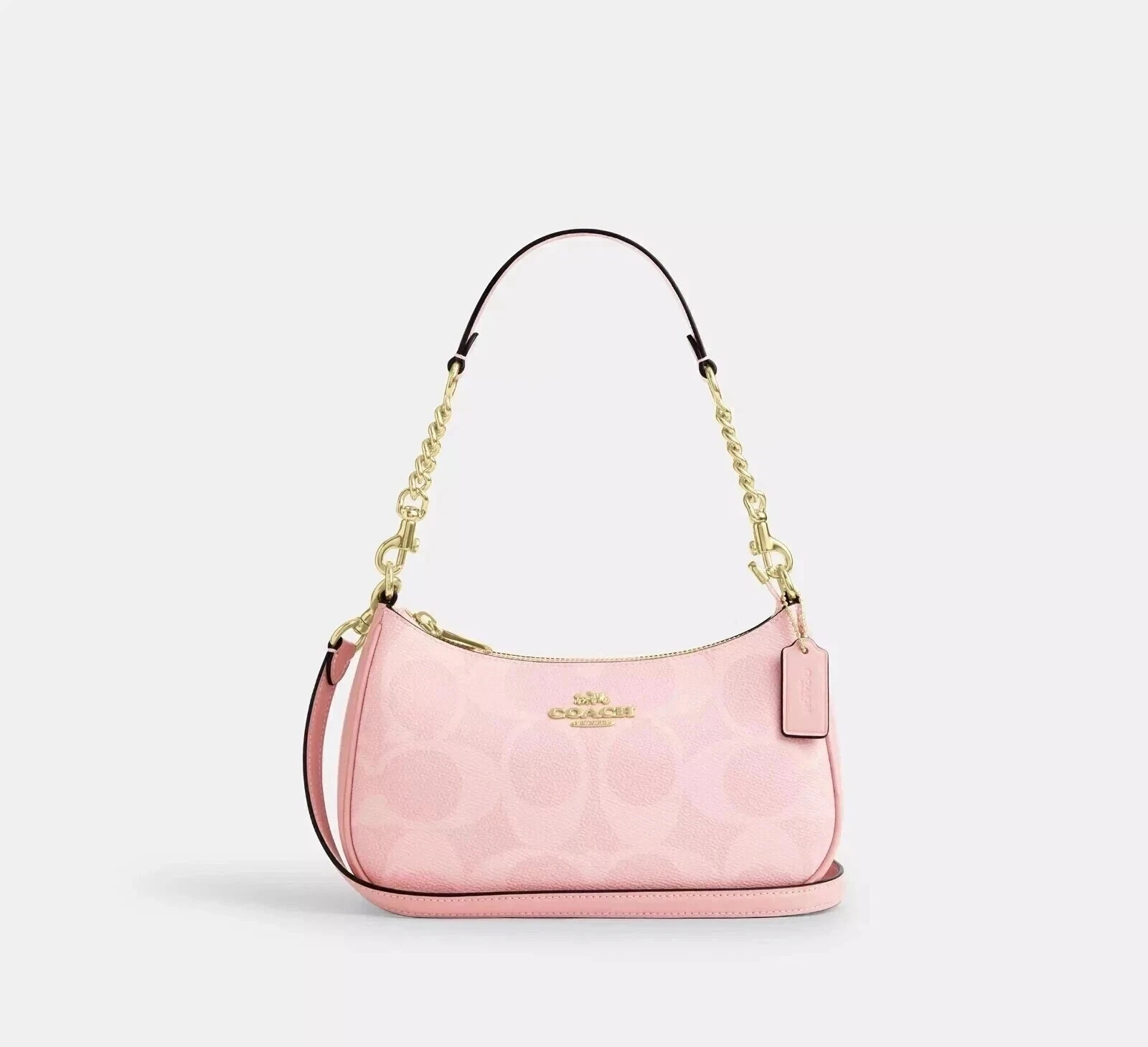 COACH Teri Shoulder Bag In signature canvas/Gold/Powder Pink (READ DESCRIPTION)