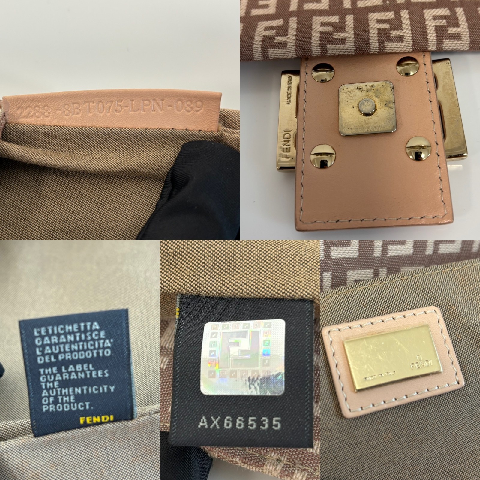 FENDI Zucchino Mamma Baguette Shoulder Bag Beige Rank:A