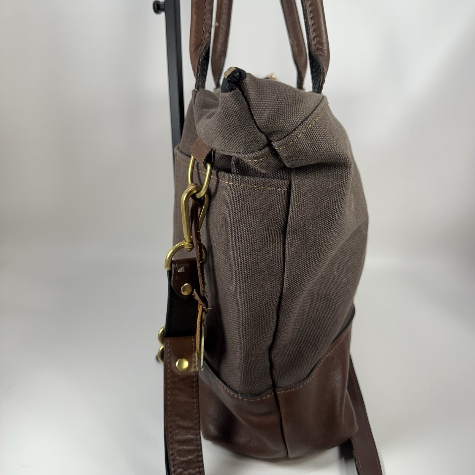 R. Riveter Otto Tote Convertible Satchel Crossbody Washed Canvas Brown On Brown