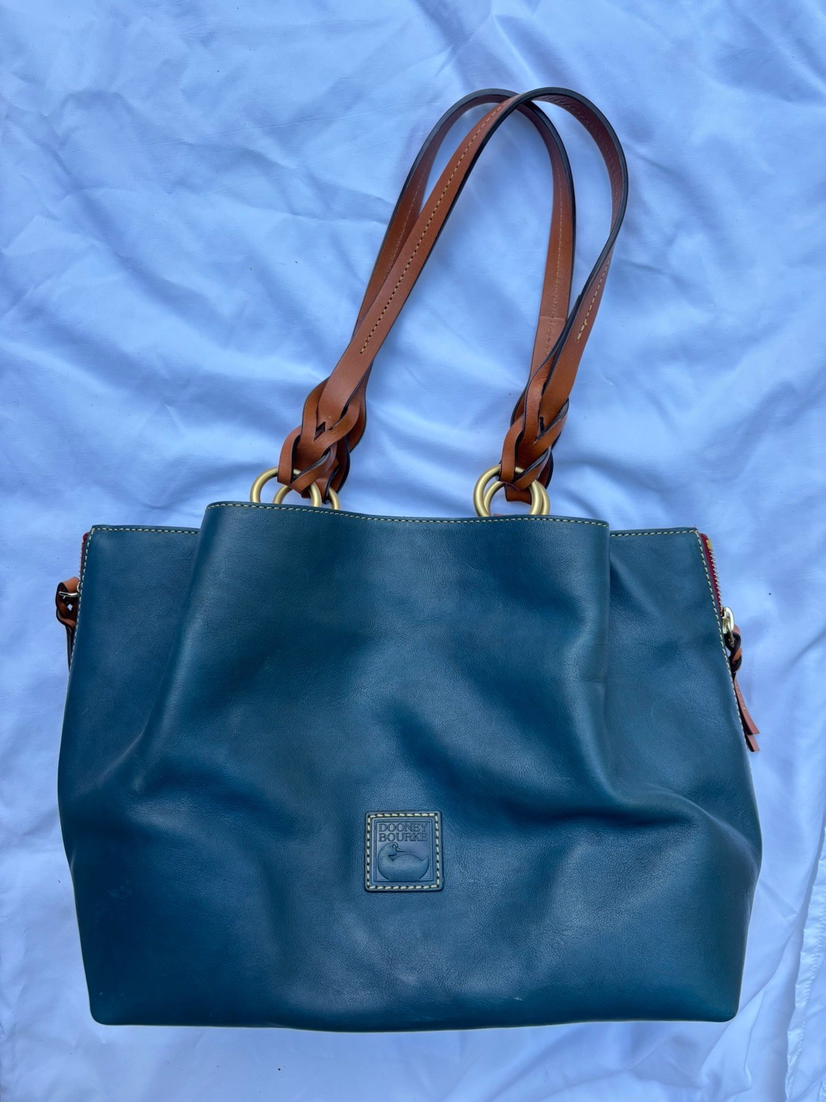 Dooney & Bourke Florentine Leather Large Zip Barlow Satchel in TEAL